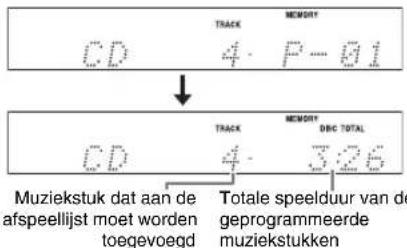 TRACK MEMORY CD 4 P-01 ↓ TRACK MEMORY CD 4 326 Muziekstuk dat aan de afspeellijst moet worden toegevoegd Totale speelduur van de geprogrammeerde muziekstukken