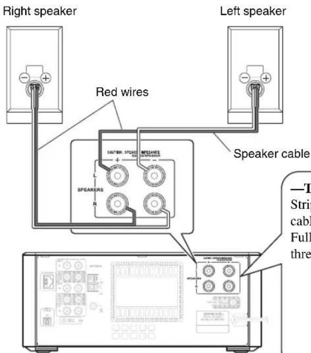 Right speaker Left speaker Red wires Speaker cable CAUTION: SPEED MEASURE SPEAKERS N T Strip cable Full three