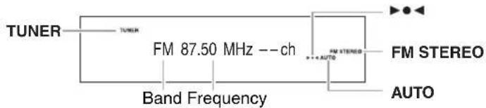 TUNER TUNER FM 87.50 MHz --ch FM STEREO FM STEREO Band Frequency AUTO