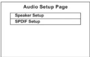 Audio Setup Page Speaker Setup SPDIF Setup