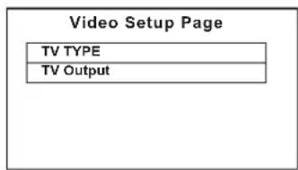 Video Setup Page TV TYPE TV Output