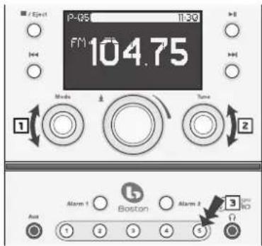 P-05 FM 104.75 Mode 1 Tune 2 Alarm 1 Boston Alarm 2 3 HD Aust 1 2 3 4 5