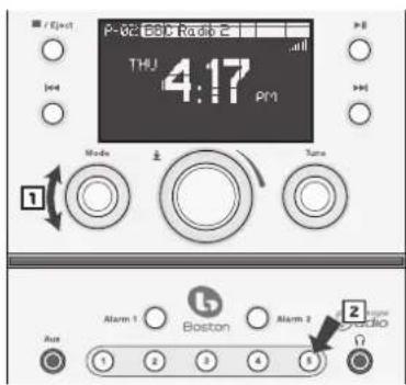 P-02 BBC Radio 2 THU 4:17 PM Mode Tunes 1 Alarm 1 Boston Alarm 2 Audio 2