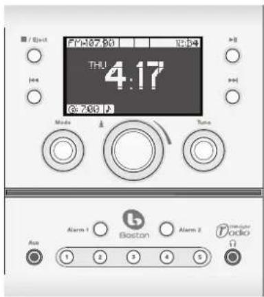 FM-107.90 12:34 THLU 4:17 @.700 A Mode Tune Alarm 1 Bostan Alarm 2 Audio