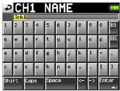 CH1 NAME trk1 1 2 3 4 5 6 7 8 9 0 BS q w e r t y u i o p IEL a s d f g h j k l - _ z x c v h n m , . [ ] Shift Caps Space ← -> Enter