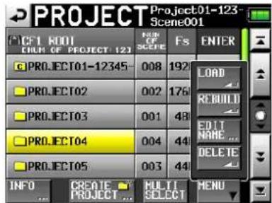 PROJECT Project01-123 Scene001 CIF1 ROOT COLUMN OF PROJECT 123 PRO.JECT01-12345... PRO.JECT02 PRO.JECT03 PRO.JECT04 PRO.JECT05 INFO CREATE MULTI SELECT F5 ENTER LOAD RCBOLD EDIT NAME ... DELETE MENU