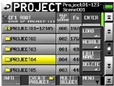 PROJECT Project01-123 Scene001 CF1 ROOT FROM CF PROJECT-123 C:\PROJECT 01-12345 PROJECT 02 PROJECT 03 PROJECT 04 PROJECT 05 INFO CREATE MULTI MENU ... PROJECT ... SELECT