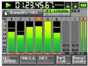 TASCAM HS-P82 - ⑧ Pegelanzeigen mit Nummern und Be zeichnungsfeldern für Spuren/Kanäle sowie farblicher Kennzeichnung von Aufnahmebereitschaft, Vorhören und Limiter - 2