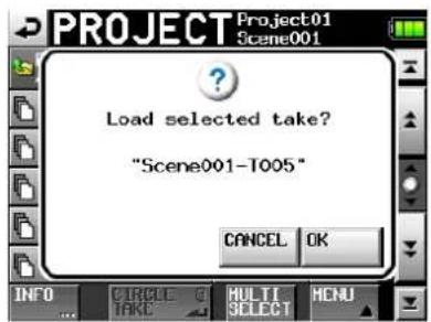 TASCAM HS-P82 - Projekt, Szene oder Take auswählen - 4