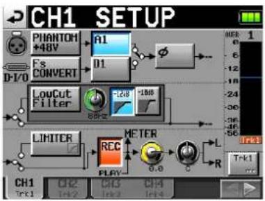 TASCAM HS-P82 - Kanaleinstellungen (CHANNEL SETUP-Seite) - 1