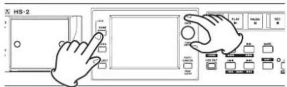 TASCAM HS-2 - Die Helligkeit der Displaydarstellung und der beleuchteten Bedienelemente einstellen - 1