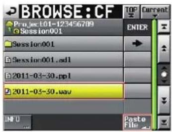 BROWSE: CF Project 101-123456709 Session001 Session001 Session001.sdl 2011-03-30.ppl 2011-03-30.wav ENTER Paste File