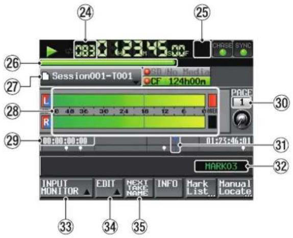 24 25 08:30 123:45.00 SUNF CHARGE SYNC Session001-T001 CF 124h00n L R PAGE 1 30 27 28 29 00:00:00:00 01:23:46:01 31 32 HARK0.3 INPUT MONITOR EDIT NEXT TAKE INFO Mark List Manual NAME Locate 33 34 35