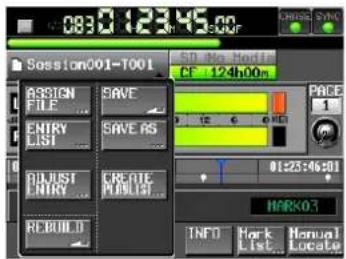 08:30 12345.00 Session001-T001 50.00 Hm Rate CF 124h00n ASSIGN FILE ENTRY LIST BALUST ENTRY REBUILD SAVE SAVE AS CRETE MANULS PACS 1 01:25:4b:01 HARK07 INFO Mark List Manual Locate