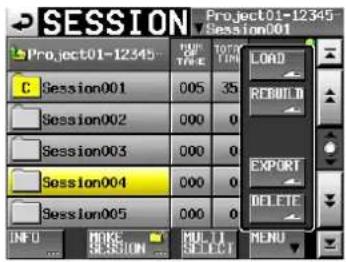 SESSION Project01-12345 Session001 C Session001 005 35 Session002 000 0 Session003 000 0 Session004 000 0 Session005 000 0 INFO HIKE RUI-TI MENU SESSION SELECT MENU