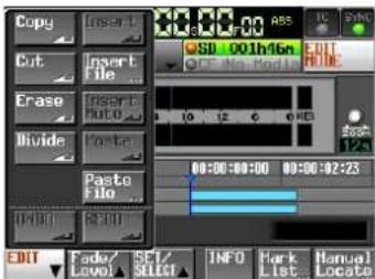 Copy Insert Cut Insert Erase Paste Divide Paste Pasta File 00:00:00:00 00:00:02:23 ADD Fade/5F/INFO Mark List Manual Level Shift