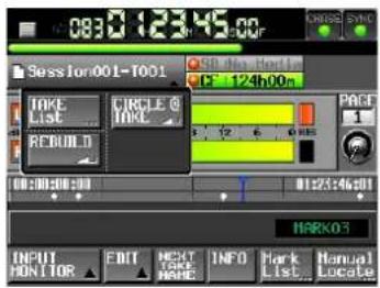 08:01:23:45.00 Session001-T001 TAKE LIST CIRCLE G TAKE RECO BLD 124h00n PACT 01:23:46:01 HARK03 INPUT MONITOR EDIT NEXT TAKE NAME INFO Hark List Manual Locate