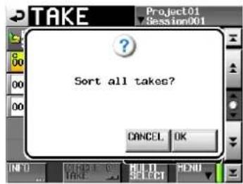 Project01 Session001 ? Sort all takes? CANCEL OK