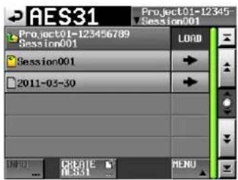 AES31 Project01=12345 Session001 Session001 2011-03-30 LOND CREATE M.551 MENU