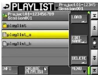 PLAYLIST Project01-123456789 Session001 Project01-123456789 Session001 playlist playlist_a playlist_b INFO CREDIC PLAYLIST MENU
