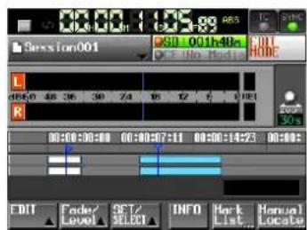 TASCAM HS-2 - Tippen Sie auf SET IN, um den Anfangspunkt festzulegen (eine IN-Marke zu setzen). - 1