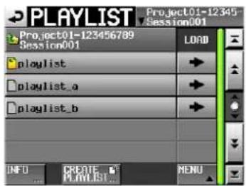 PLAYLIST Project01-123456789 Session001 project01-123456789 Session001 playlist playlist_a playlist_b INFO CREDIE MNTLIST MENU