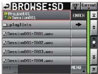 BROWSE:SD Project01 Session001 playlists Session001-T001.uev Session001-T002.uev Session001-T003.uev Session001-T004.uev MENU
