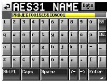 AES31 NAME PROJECT001SESSION001 1 2 3 4 5 6 7 8 9 0 BS q w e r t y u i o p DL a s d f g h j k l - _ z x c v b n n , . [ ] Shift Caps Space (<-->) Enter