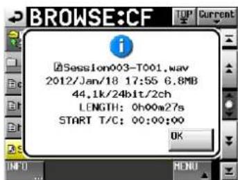 Session003-T001.wav 2012/Jan/18 17:55 6.8MB 44.1k/24bit/2ch LENGTH: 0h00m27s START T/C: 00:00:00 OK