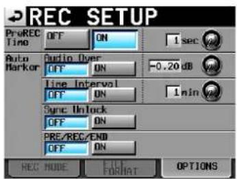 TASCAM HS-2 - Tippen Sie auf den Reiter OPTIONS. - 1