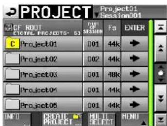 PROJECT Project01 C F ROUT TOTAL PROJECTS 02 Project01 001 44k Project02 002 44k Project03 001 48k Project04 001 44k Project05 001 44k INITI CRENTIC SELECT MENU