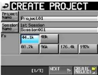 CREATE PROJECT Project Name Project01 Session Name 1st Session Sosion001 Fs 44.1k 48k 80.2k 96k 176.4k 192k [1/3] DNT CREATE Project: