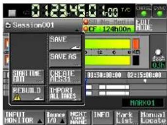 Session001 SAVE SAVE AS START TIME DUT CREBUL D REBUILD IMPORT ALL HAKES 01:30:00:00 02:15:00:00 MARK01 INPUT HON TOR BONE F/D NEXT T/C INFO Mark List Manual Locate