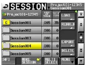 SESSION Project01-12345 Session001 C Session001 005 35 Session002 000 0 Session003 000 0 Session004 000 0 Session005 000 0 INFO HIKE RUIU T MENU SESSION SELECT