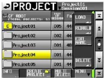 PROJECT Project01 Session001 CF ROOT TOTAL PROJECTS: 51 C Project01 005 44 Project02 002 44 Project03 001 40 Project04 001 44 Project05 001 44 LOAD REBUILD EDIT NONE DELETE INITI CRATIC SELECT MENU