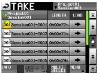TAKE Project01 Session001 001 Session001-T001 0h00n22s 002 Session001-T002 0h00n21s 003 Session001-T003 0h00n31s 004 Session001-T004 0h00n23s 005 Session001-T005 0h00n29s INFO CIRCLE SELECT MENU