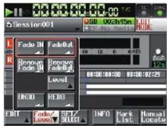 Session001 Fade IN FadeOut Remove Fade Out Level UNDO END END Fade Level SET/SELECT INFO Mark List Manual Locate