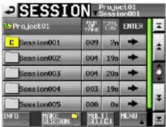 SESSION Project01 Project01 Project01 C Session001 009 2n Session002 004 19s Session003 004 20s Session004 003 19s Session005 000 0s INFO MAKE SESSION MULTI MENU