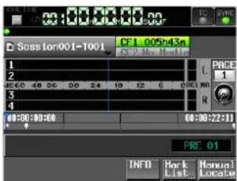 Session001-T001 CF 1.005p:43n 1 2 3 4 00:00:00:00 00:30:22:11 PRE 01 INFO Mark List Manual Locate