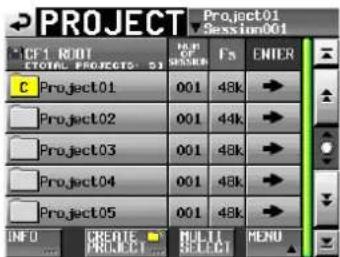 PROJECT Project01 Session001 C:\CF1 ROOT TOTAL PROJECTS 53 HIN OF MANAGE FS ENTER Project01 001 48k → Project02 001 44k → Project03 001 48k → Project04 001 48k → Project05 001 48k → INFO CREATE PROJECT MULTI SELECT MENU