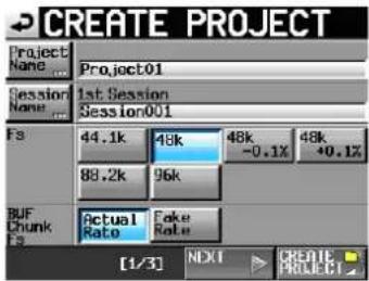 TASCAM HS-4000 - Tippen Sie auf CREATE PROJECT. - 1