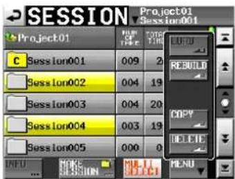 SESSION Project01 ✓ Session001 Project01 C Session001 009 2 Sesslon002 004 19 Sesslon003 004 20 Sesslon004 003 19 Sesslon005 000 0 NEW ME SESSION MULTI MENU