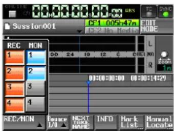 TASCAM HS-4000 - Tippen Sie auf der Hauptseite auf die Schaltfläche REC/MON. - 1