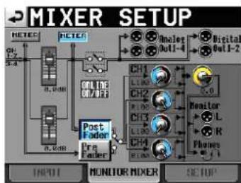 MIXER SETUP HETEC HETEC CH1 CH2 CH3 CH4 Digital Out1-4 Out1-2 0.0 L1.00 L1.00 L1.00 L1.00 L1.00 Post Fader Pre Fader Monitor L R Phones L1 INPUT MUNICUM MIXER SETUP