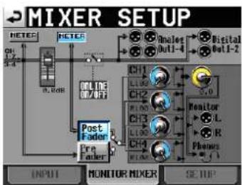 TASCAM HS-4000 - Falls erforderlich, tippen Sie auf den Reiter MONITOR MIXER oder SETUP, um verschiedene weitere Einstellungen vorzunehmen. - 1