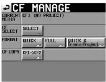 CF MANAGE CURRENT MEDIA CF1 (NO PROJECT) CF SELECT SELECT FORMAT QUICK FULL QUICK & CF COPY CF1->CF2