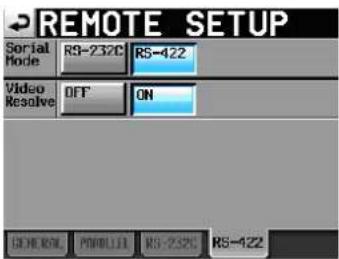 TASCAM HS-4000 - Die Registerkarte RS-422 - 1