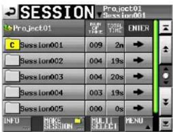 SESSION Project01 Session001 Project01 C Session001 009 2n Bession002 004 19s Bession003 004 20s Bession004 003 19s Session005 000 0s INFO MIKE MODE SESSION SELECT MENU
