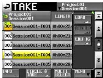 TAKE Project01 Session001 601 Session001-1001 002 Session001-1002 003 Session001-1003 004 Session001-1004 005 Session001-1005 INF CIRCLE @ TAKE MULTI SELECT PROJECT01 Session001 LENGTH LOAD RETURN EDIT IC MENU