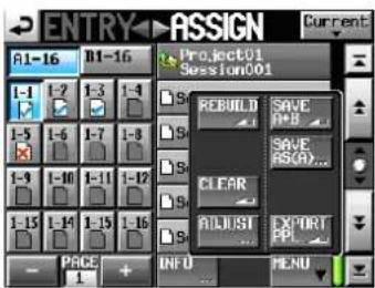 ENTRY ASSIGN Current A1-16 B1-16 Project01 Session01 REBUILD SAVE APP SAVE ASCO... CLEAR ABOUT EXPORT PPI... PAGE INFO MENU
